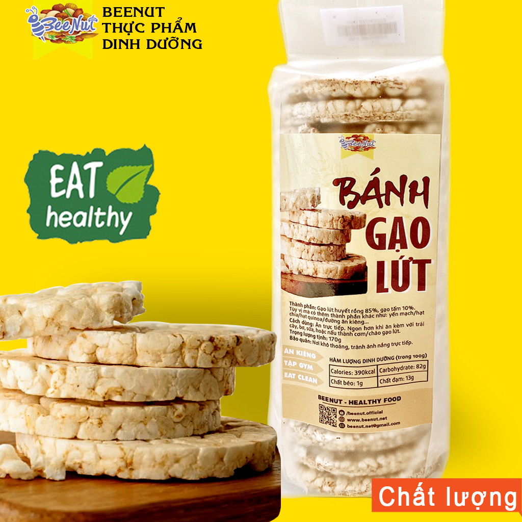 Bánh gạo lứt ăn kiêng (18 bánh) Bánh gạo lứt vị yến mạch giảm cân tập gym Thực phẩm Healthy BeeNut