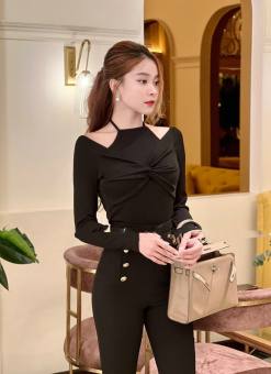 Áo thun ôm body nữ Tay Dài kiểu yếm Cột Dây cổ