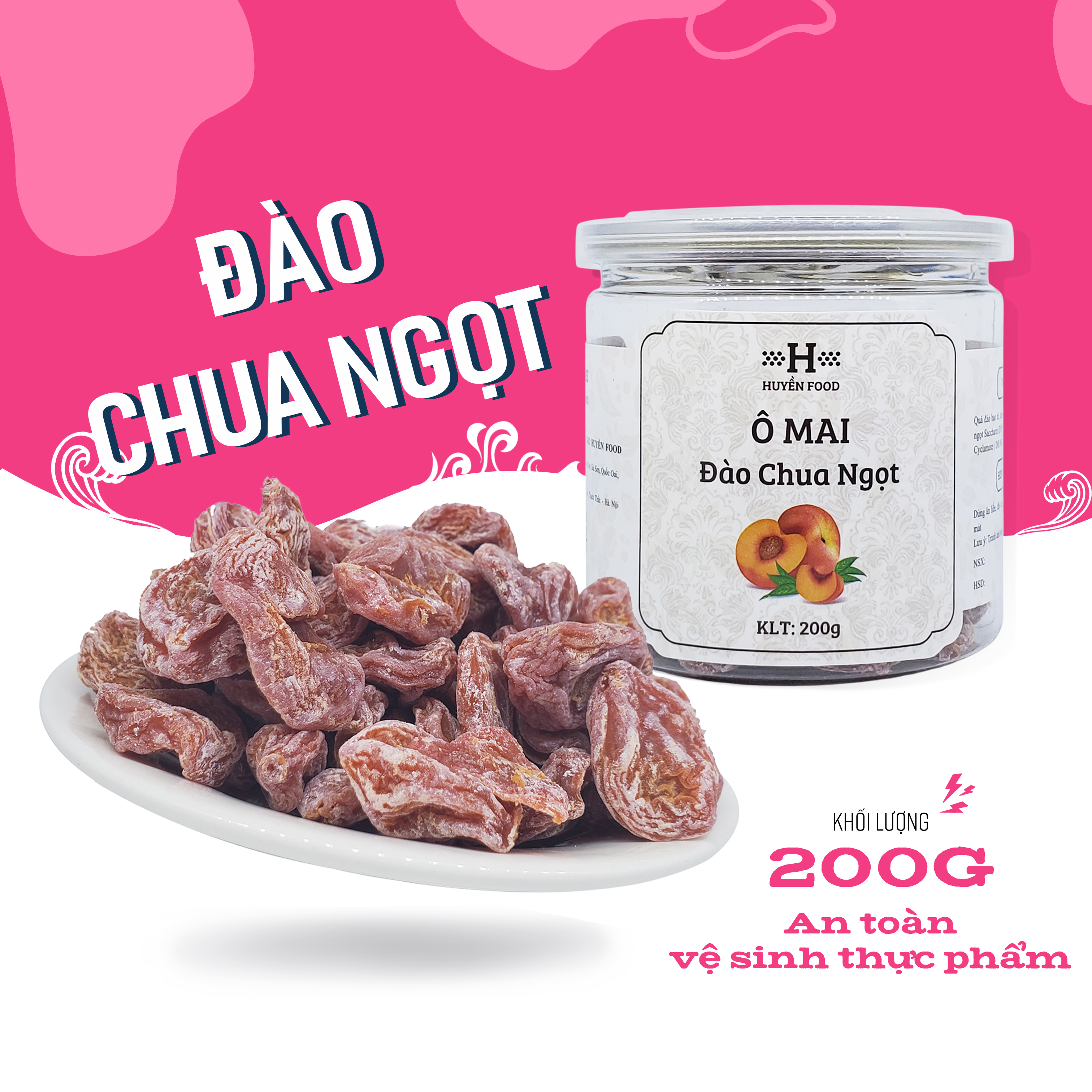 Ô mai xí muội đào chua ngọt Huyền Food 200g, tăng cường vitamin C, giảm stress