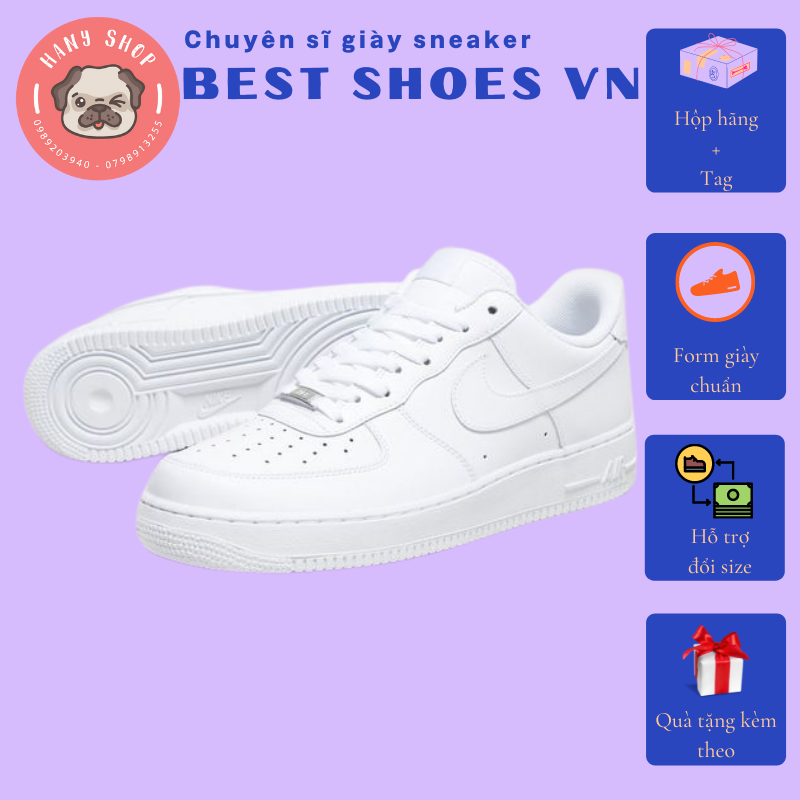 GIÀY THỂ THAO NAM NỮ AIR FORCE 1 (AF1) MÀU TRẮNG COUPLE - HÀNG CHUẨN VNXK