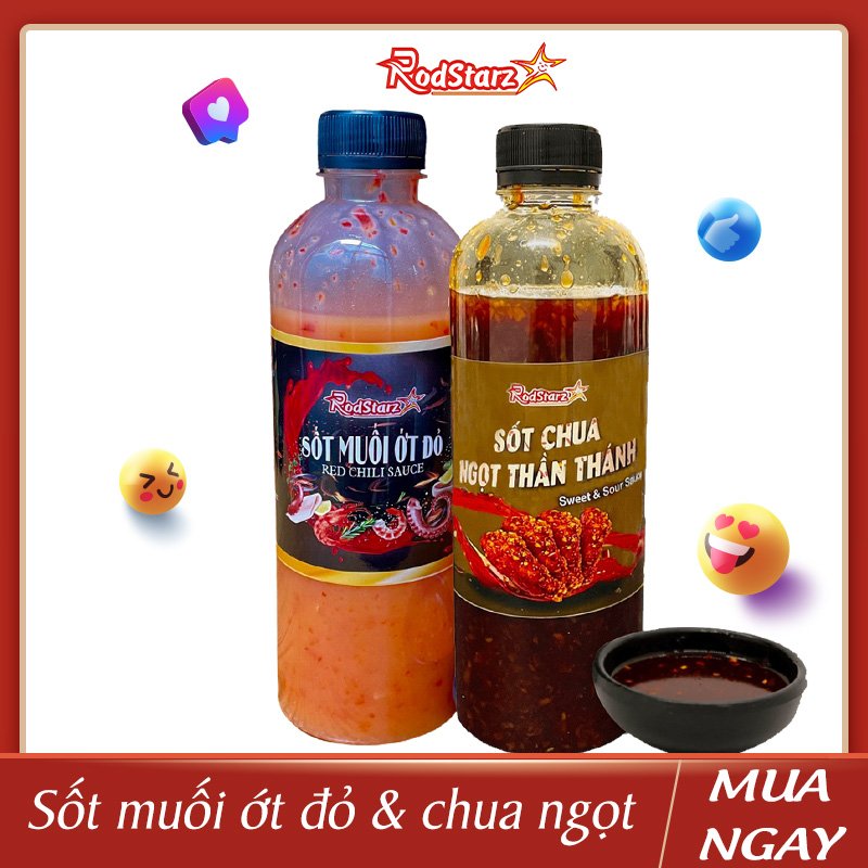 COMBO nước chấm muối ớt Đỏ và sốt chua Ngọt Rodstarz; sa tế thơm, nước chấm đồ nướng, sốt chấm hải sản, thịt nướng