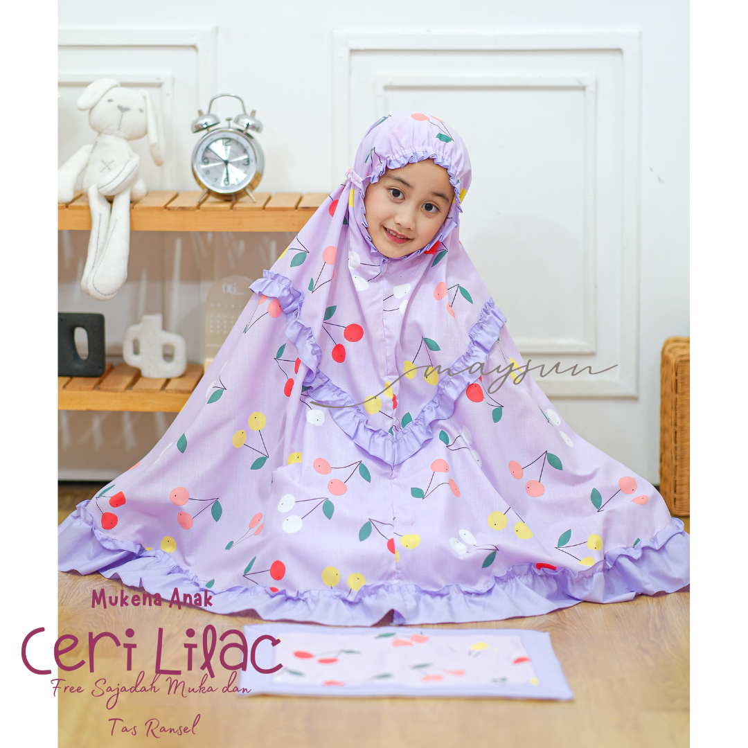 Mukena Anak Karakter Ceri Lilac Tas Ransel Free Sajadah Muka