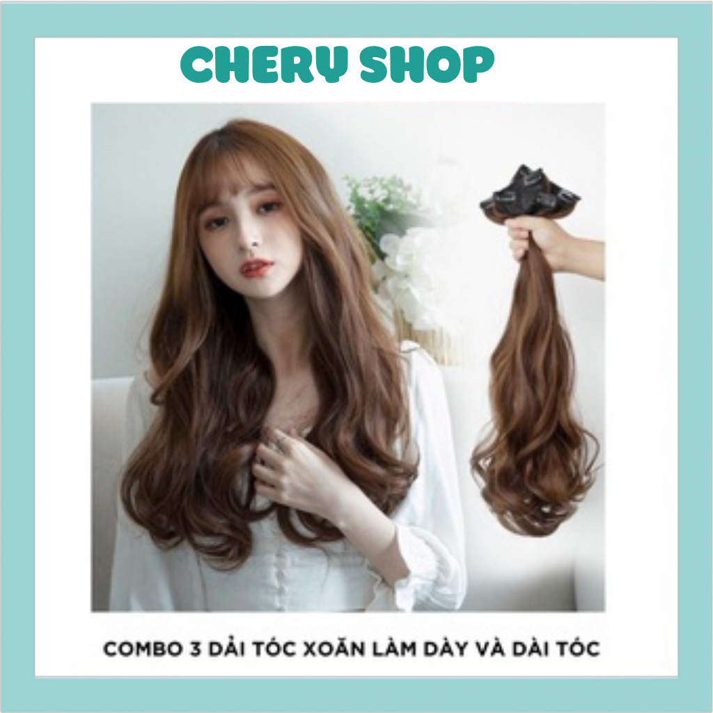 Tóc giả nữ đẹp set 3 kẹp phím phồng xoăn giúp làm dài và dày tóc tự nhiên cho nàng Chery shop dài 60cm