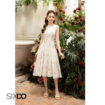 Đầm hoa sát nách viền xếp ly hạ eo trẻ trung SIXDO-Z