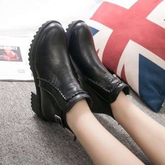 Bốt nữ cổ ngắn  - 2 Màu đen , nâu - LSG205 - Boot nữ da trơn đế cao 5cm - Giày bốt nữ mùa đông thời trang