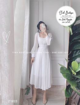 Đầm Nữ Thiết Kế Tay Dài Cổ Vuông Chất Liệu Vải Voan Kèm Lót Thời Trang HARI