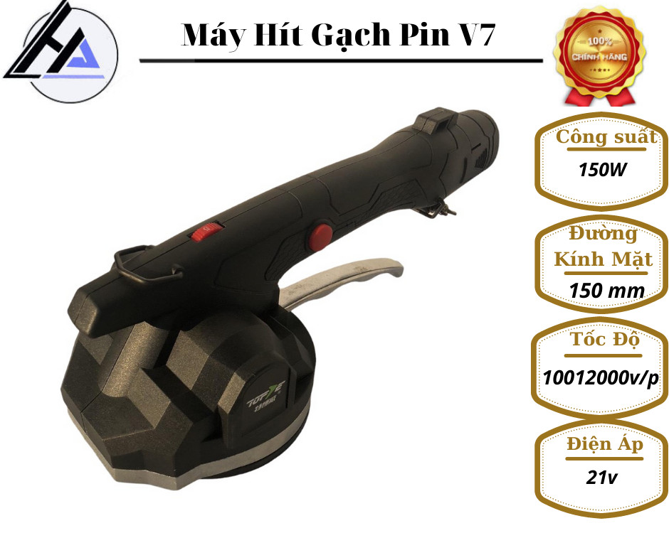 Máy ốp rung lát gạch 2 chức năng TOPVEL V7 dùng pin-Đầm rung và hít gạch tiện dụng-Bảo hành 6 tháng