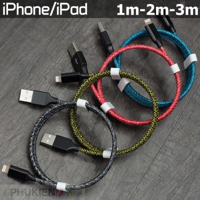 Dây sạc - cáp sạc nhanh 2.4a bọc dù chống đứt cổng -lightning- cho iphone - ipad - ipod