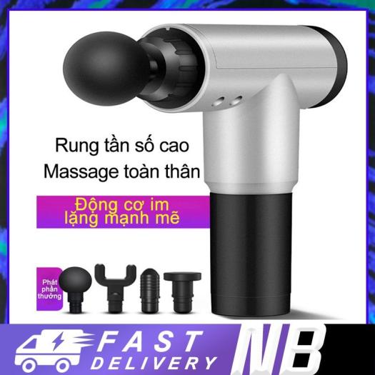 Súng massage cầm tay 4 đầu 6 chế độ - Súng bắn massage trị liệu đau mỏi vai gáy  giúp giãn cơ bắp tiện lợi