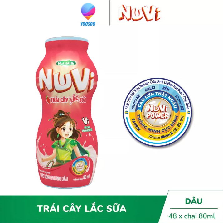 Combo 04 lốc/ 24 chai nuvi nuvi thức uống hương dâu trái cây lắc sữa chai 80ml - thương hiệu nutifood - cirino