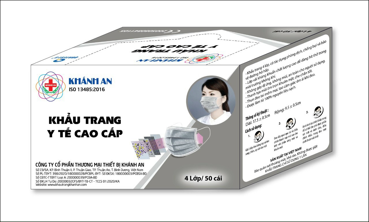 Hộp 50 cái khẩu trang khánh an 4 lớp kháng khuẩn