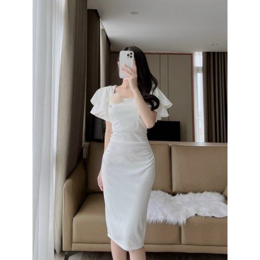 Đầm ôm tafta cổ xếp ly Trắng – Thoitranght.com.vn