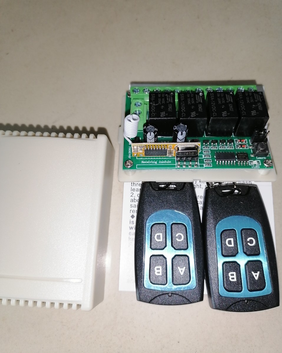 Bộ công tắc điều khiển từ xa 4 kênh 12v, mạch rf 4 kênh 12v, mạch relay 4 kênh