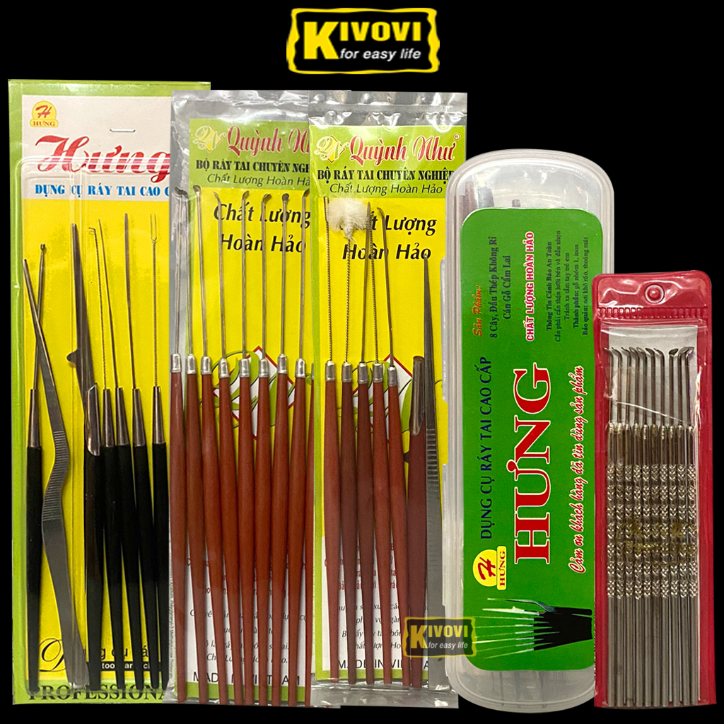 [CÓ HỘP] Bộ Dụng Cụ Lấy Ráy Tai Chuyên Nghiệp HƯNG / Quỳnh Như - Bộ Lấy Ráy Tai Cao Cấp Inox thông minh cho bé ( trẻ em) /người lớn - Dụng Cụ Ngoáy Tai Móc Lỗ Tai Bằng Gỗ Kivovi