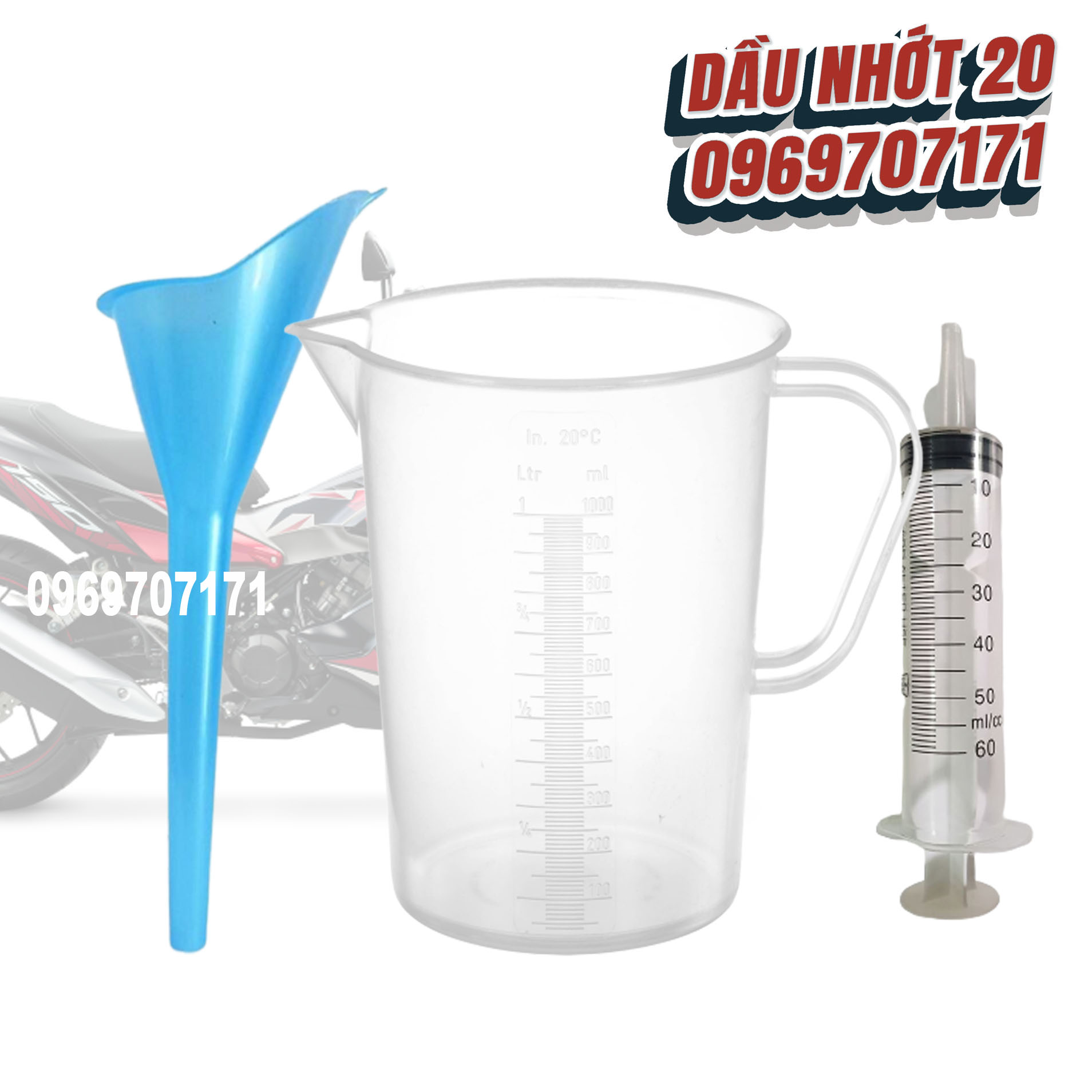 Combo thay nhớt xe phễu / quặng thay nhớt - ống xi lanh 60ml bơm nhớt lap, ca dong 1l