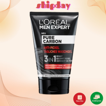 Sữa Rửa Mặt Nam Loreal Men Pure Expert Pure Carbon 3in1 - Kiềm Dầu, Ngừa Mụn, Loại Bỏ Tế Bào Chết (100ml)
