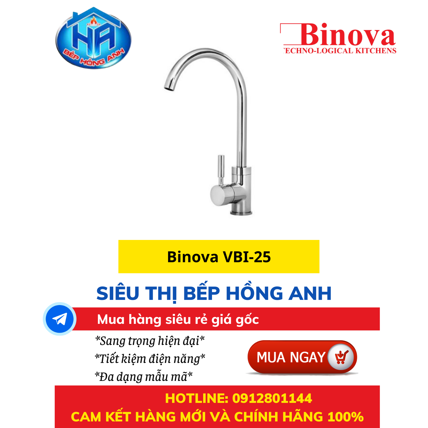 Vòi rửa bát cao cấp binova vbi-25 - sử dụng kết hợp 2 đường nước nóng và lạnh - hàng chính hãng