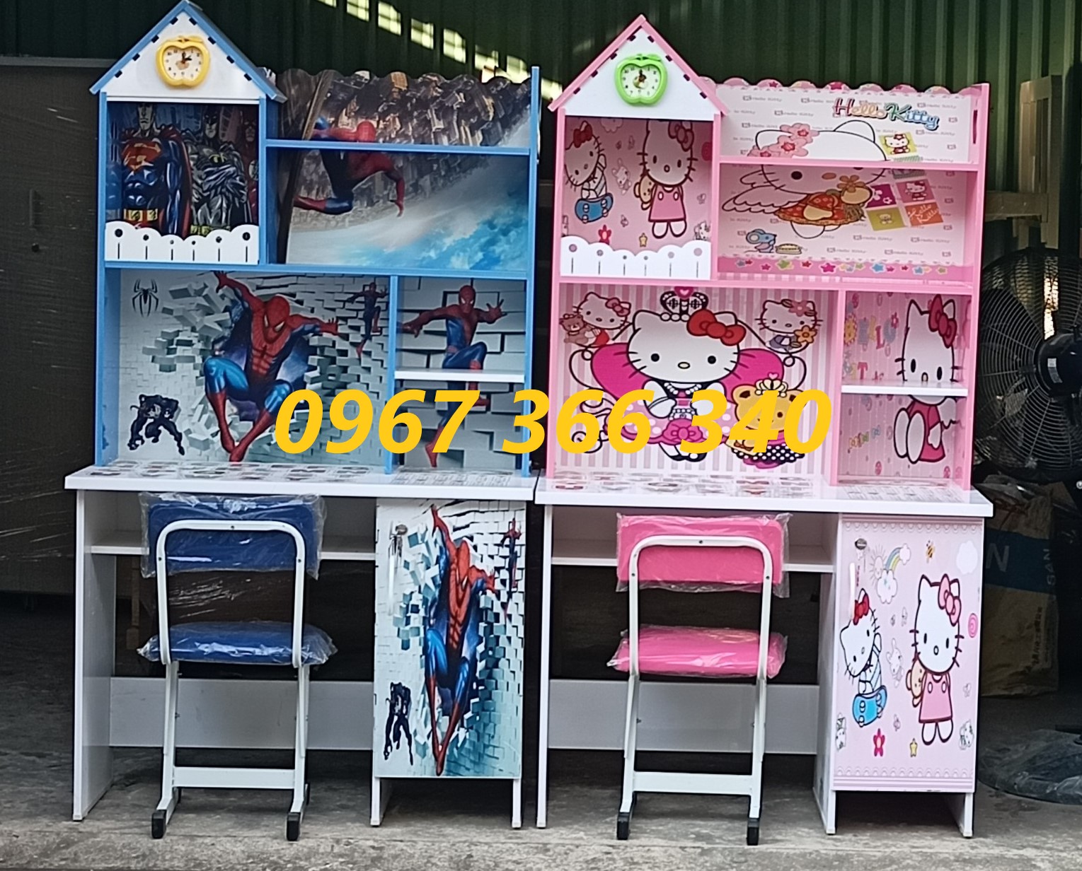 Bàn học sinh nhựa liền kệ sách in 3d họa tiêt hoạt hình-bh 1 năm-ship nhanh hcm bd