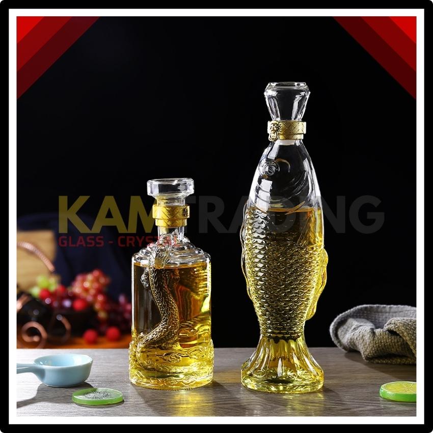 [Bao bể vở] - Combo Vỏ chai con Rồng và Vỏ chai con cá kiểu dáng vỏ chai rượu ngoại đẹp độc đáo dùng làm chai thủy tinh đựng rượu chưng tủ rượu hoặc bàn tiệc cực đẹp CB-M1251 - KAMGLASS