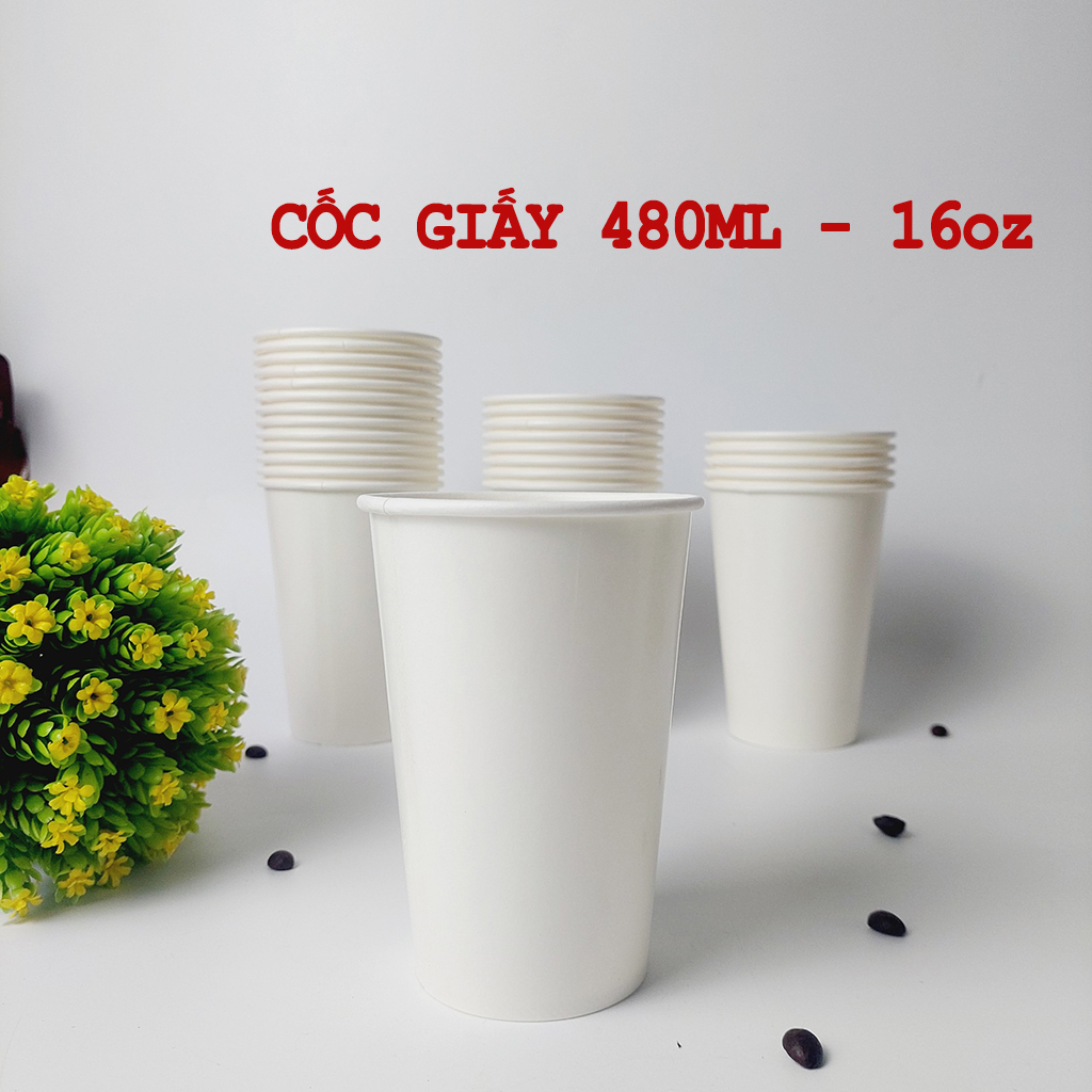 Set 50 chiếc cốc giấy 480ml - 16oz cốc giấy trơn cứng cáp dùng 1 lần