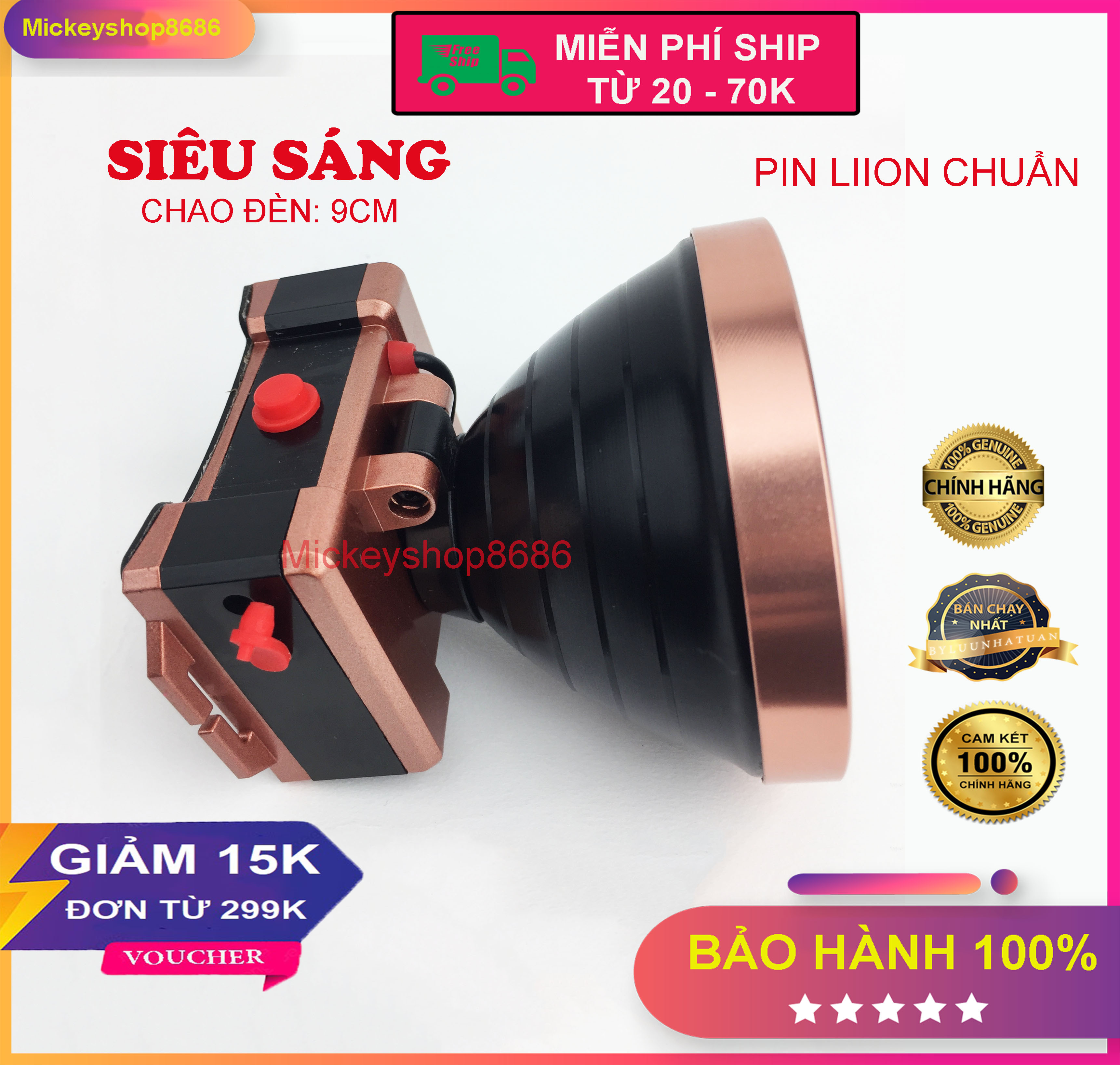Đèn pin đội đầu siêu sáng KONGJIANGBING 003 LED chiếu xa chống nước ánh sáng Vàng và Trắng đèn đeo đầu soi ếch
