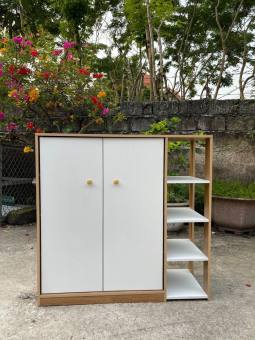 Tủ Để Giày Dép, Mỹ Phẩm Có Cánh Màu Trắng Phối Gỗ