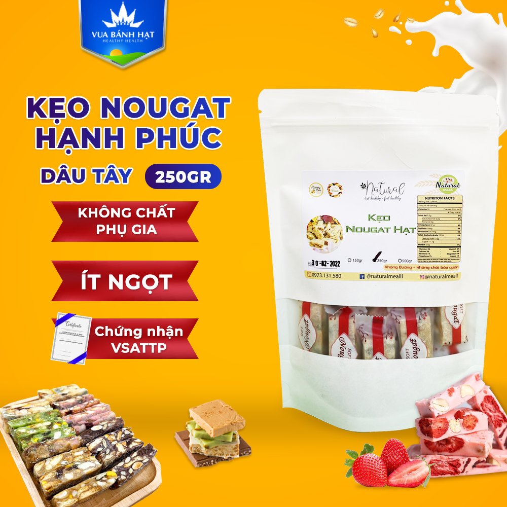 Kẹo Nougat hạnh phúc cao cấp Vị Dâu Tây siêu ngon - 100/250/500 gram - bếp Vua Bánh Hạt