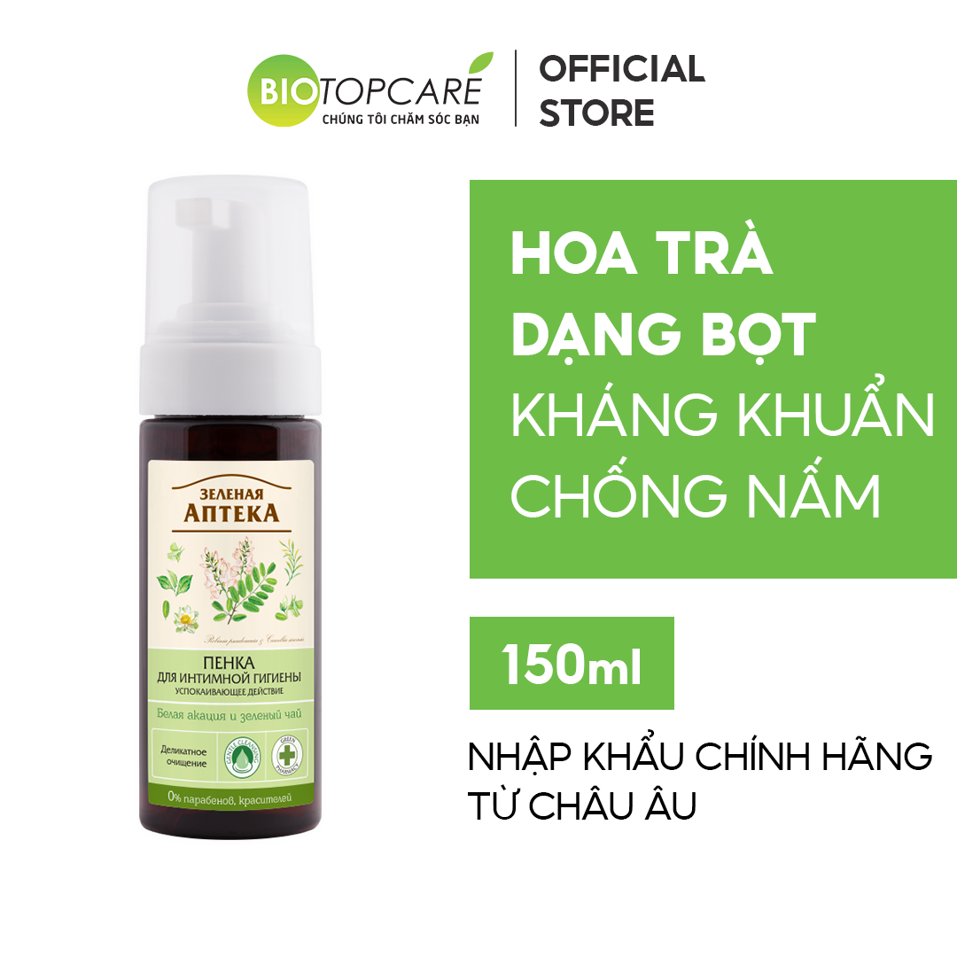 Dung dịch vệ sinh phụ nữ dạng bọt kháng khuẩn Zelenaya Apteka Hoa keo và Trà xanh 150ml