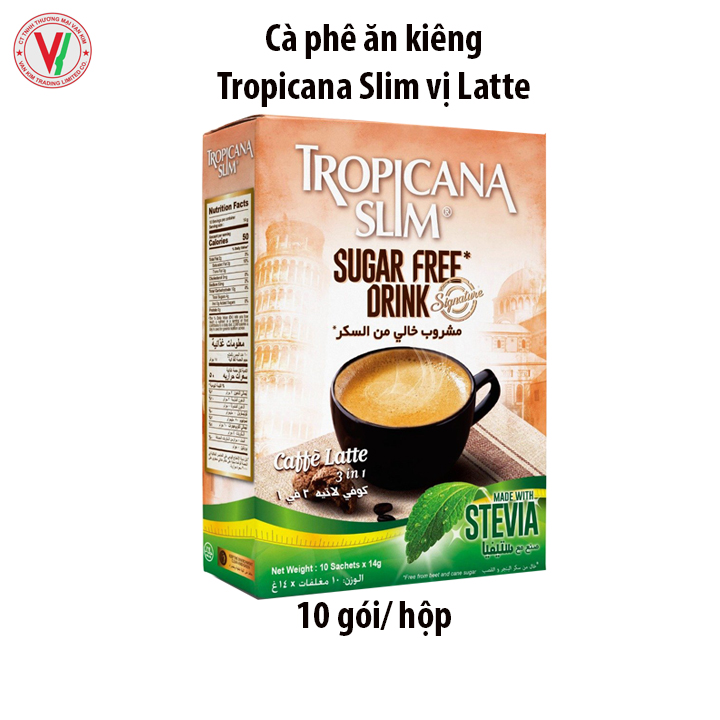 [HCM]Cà phê ăn kiêng không đường chiết xuất từ lá cỏ ngọt Tropicana Slim Latte 140g (10 x 14g) - Thích hợp cho người ĂN KIÊNG người bệnh TIỂU ĐƯỜNG người BÉO PHÌ người muốn KIỂM SOÁT CÂN NẶNG