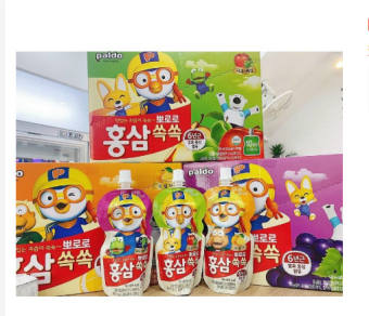 Hộp 10 túi Nước hồng sâm trái cây pororo đủ vị cho bé