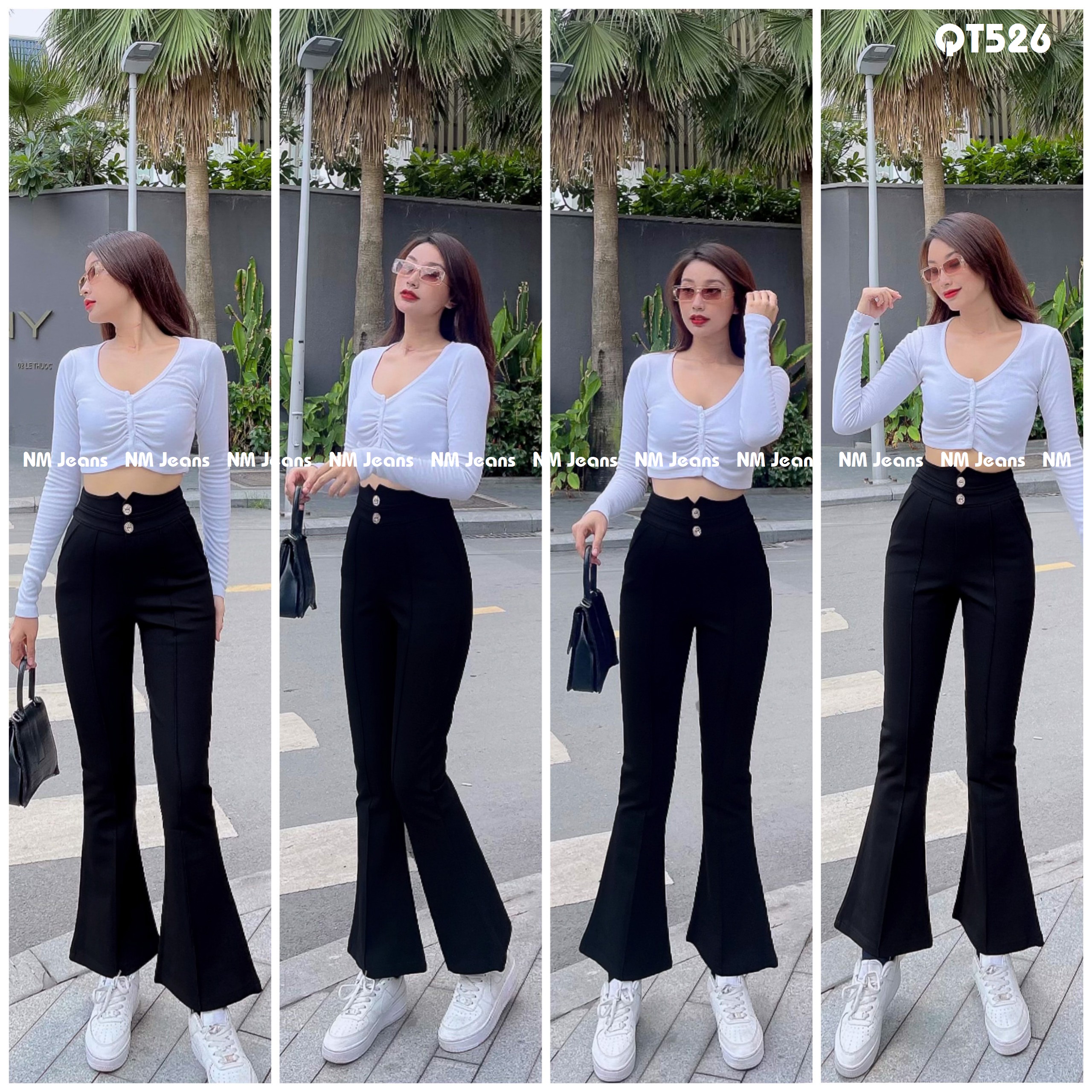 Quần tây thun loe lưng kiểu 2 nút chất co giãn tót QT526