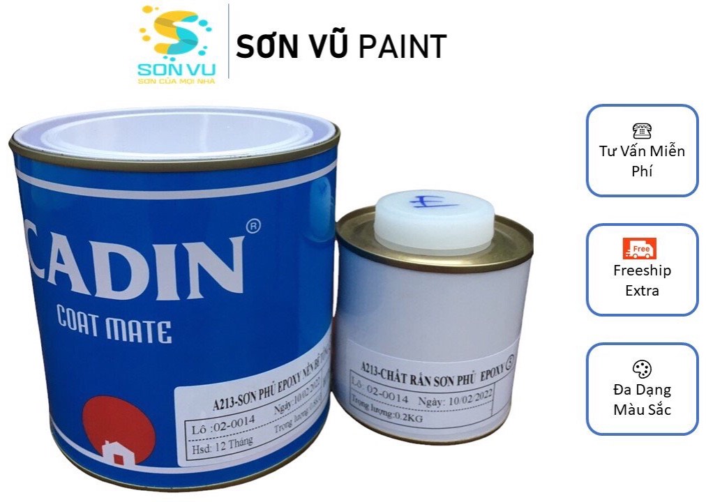 CADIN - Sơn phủ Epoxy hai thành phần nền bê tông nhà xưởng - Nhiều màu - Nhanh khô - Chịu tải trọng - Bộ 1 Kg