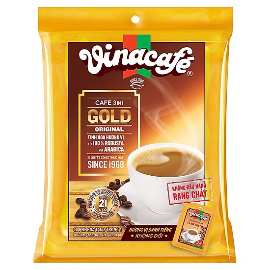 Cà phê sữa hòa tan VinaCafé 3 in 1 Gold Original 480g 20g x 24 gói