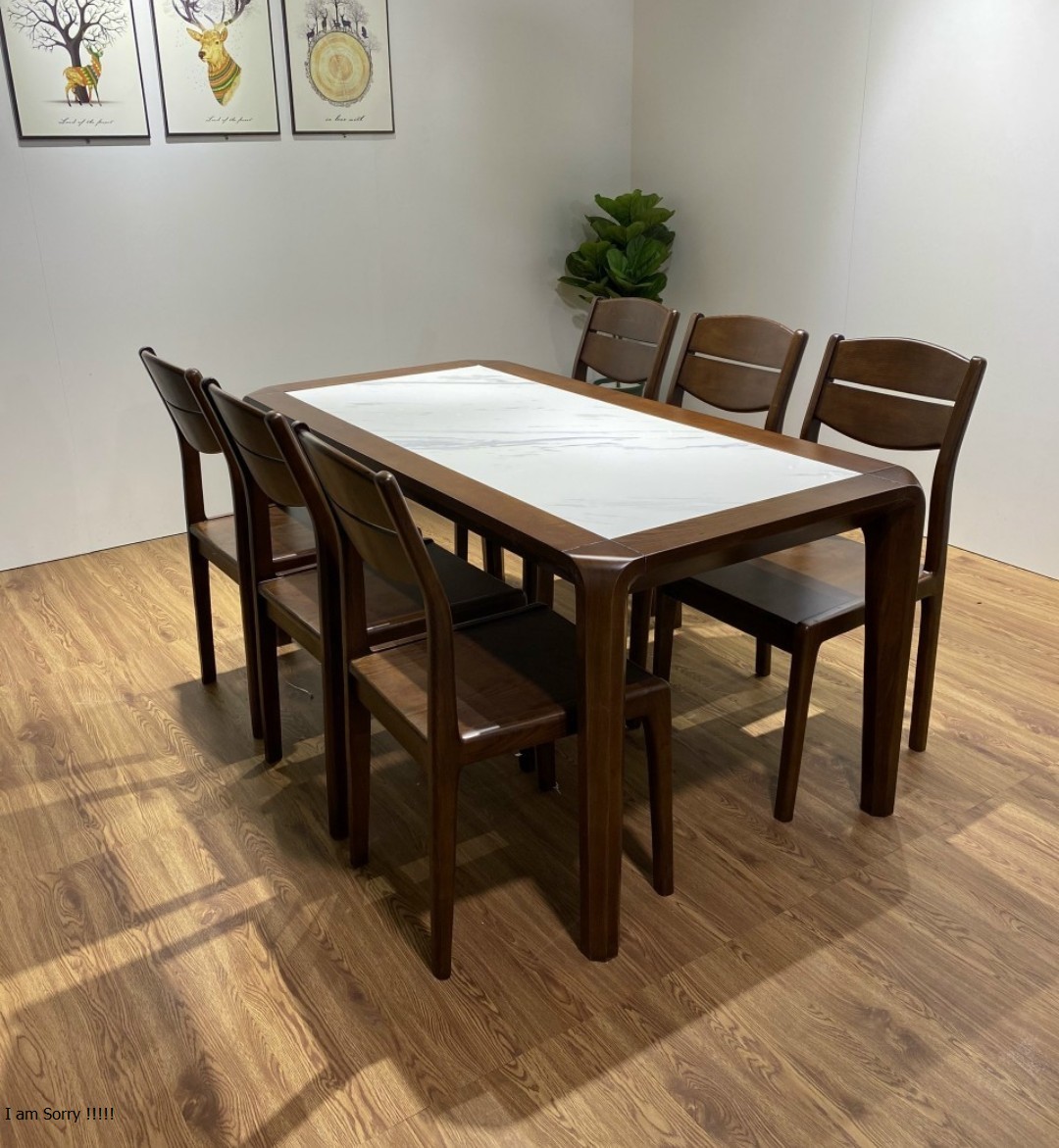 Bộ bàn ăn gỗ sồi mặt đá ghế 2 lan A85 giá tại xưởng, bao đổi trả, miễn phí giao hàng