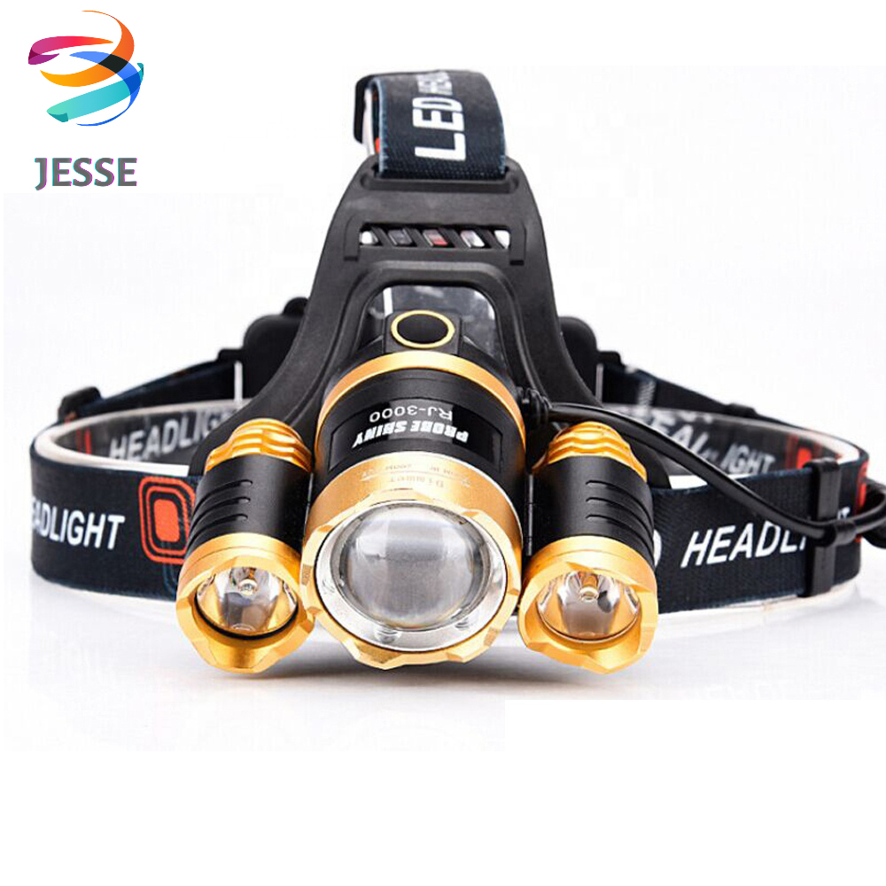 Đèn pin đội đầu siêu sáng đội đầu 3 bóng LED JESSE chống nước , nhiều chế độ sáng siêu bền.