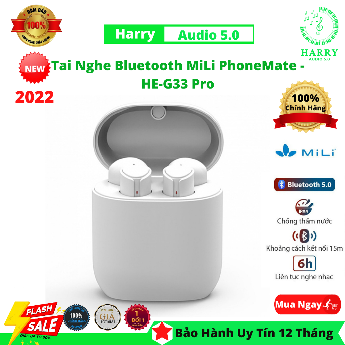 Tai nghe tai nghe bluetooth mili phonemate - he-g33 pro_tai nghe nhét tai không dây_ nguyên seal nhựa abs, phủ lớp uv mờ . công nghệ bluetooth v5.0 hiện đại , chống nước , âm thanh sống động chân thực , thời lượng pin tốt ...