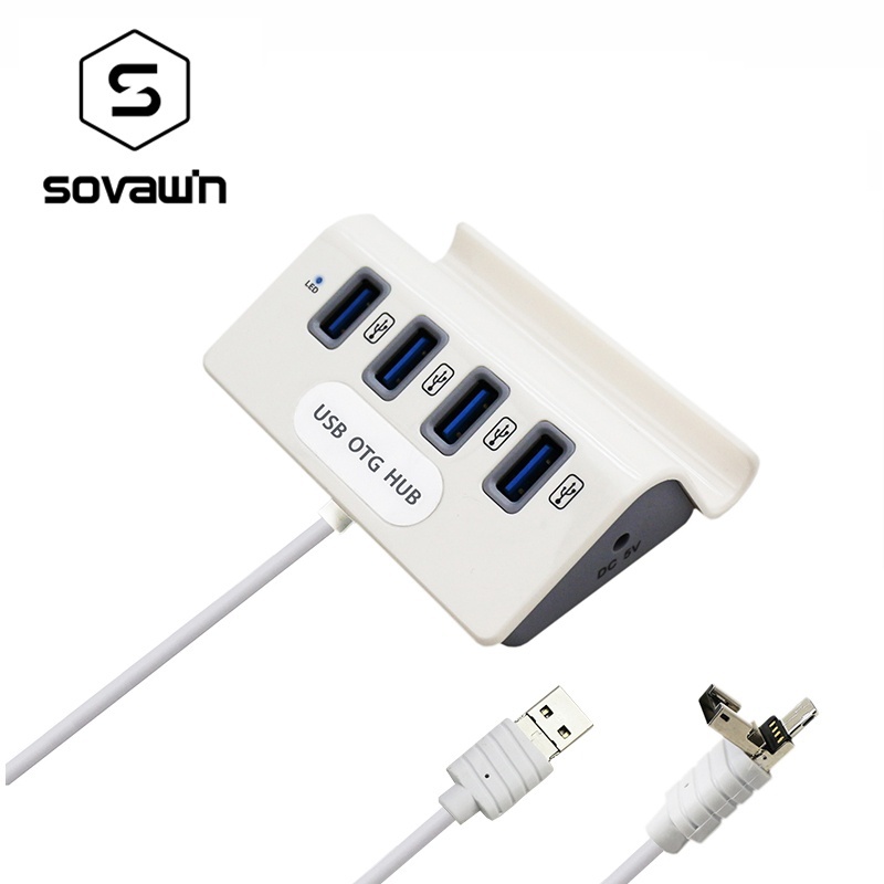 2 in 1 USB Micro USB Hub OTG Computer Smartphone Multi 4 Port Splitter Phone Holder for PC Support External Powered - intl
