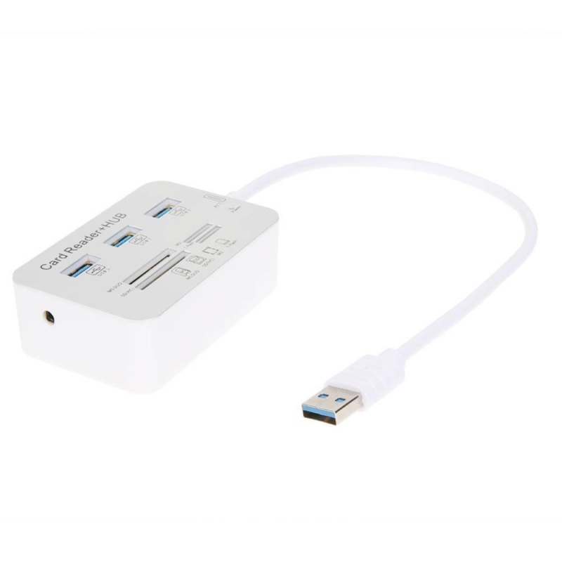 3 Port Aluminum USB 3.0 Hub With MS SD M2 Multi-In-1 Card Reader (White) - intl