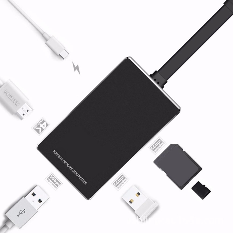 6-in-1 USB-C Hub Type-C Charging Power Delivery HDMI 4K SD/TF Card Reader BK - intl
