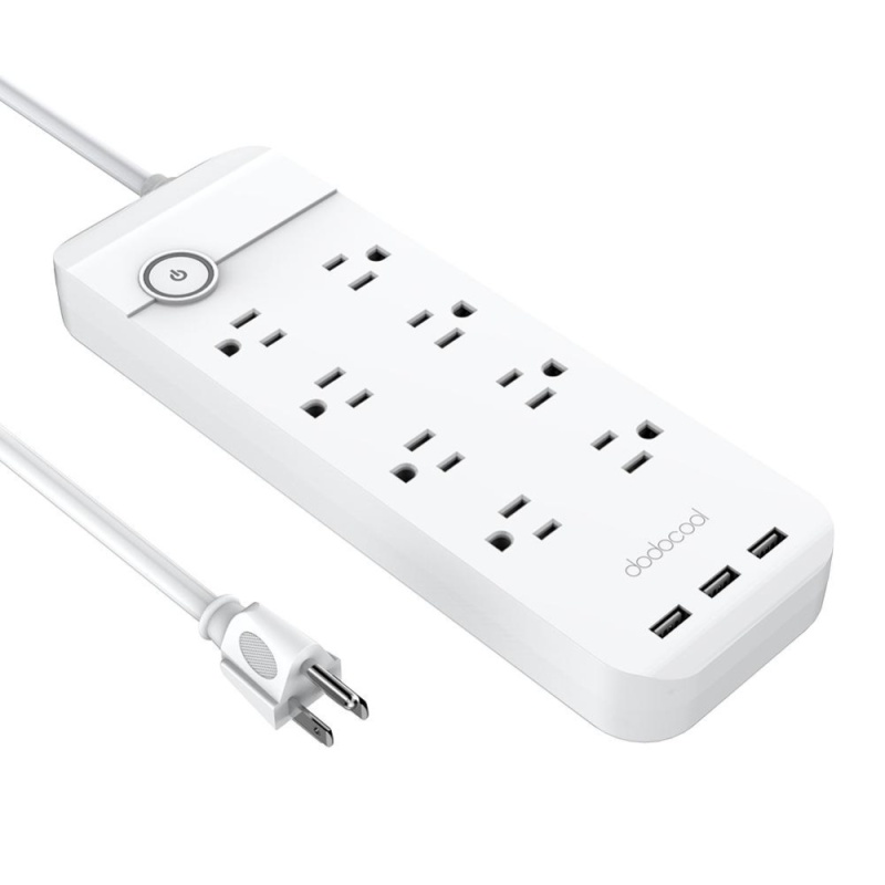 dodocool 1875W Smart 8-outlet Surge Protector 1800 Joules Power Strip with 15.5W 3-Port USB Charger 4.92ft Cord Extension Lead Overload Protection On/Off Switch LED Indicator for Smartphones Tablets and More ETL Listed US Plug White - intl