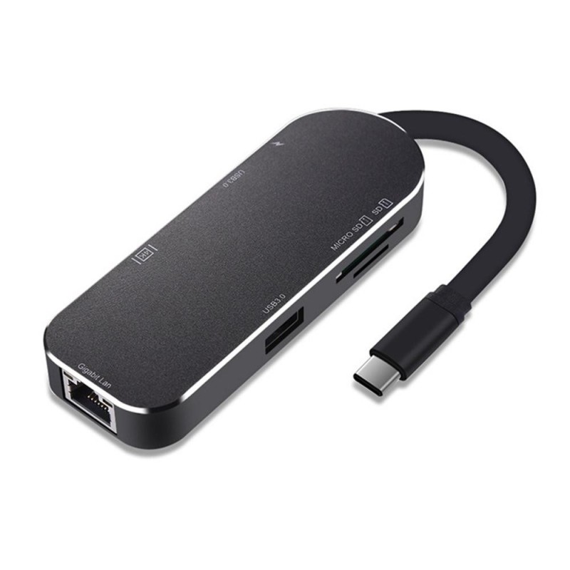 Maikou 7-in-1 Type-C to 2-Port USB3.0 Hub, SD/TF Card Reader w/ HDMI, Gigabit Lan - Black - intl