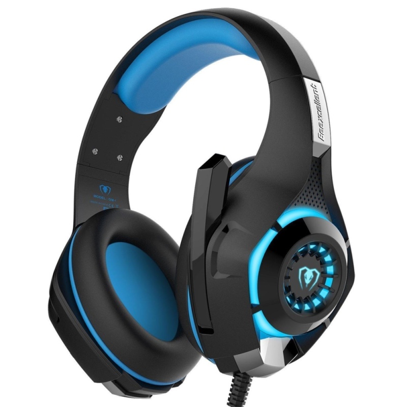 niceEshop GM-1 3.5mm Gaming Headset LED Light Over-Ear Headphones With Volume Control Microphone For PC Xbox One Laptop Tablet PlayStation 4 (Blue+Black) - intl Singapore