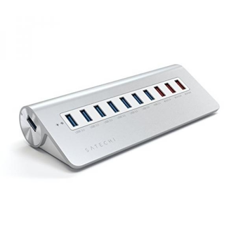 Satechi 10 Port USB 3.0 Premium Aluminum Hub with 7 Data Ports and 3 Charging Ports (White Trim) - intl