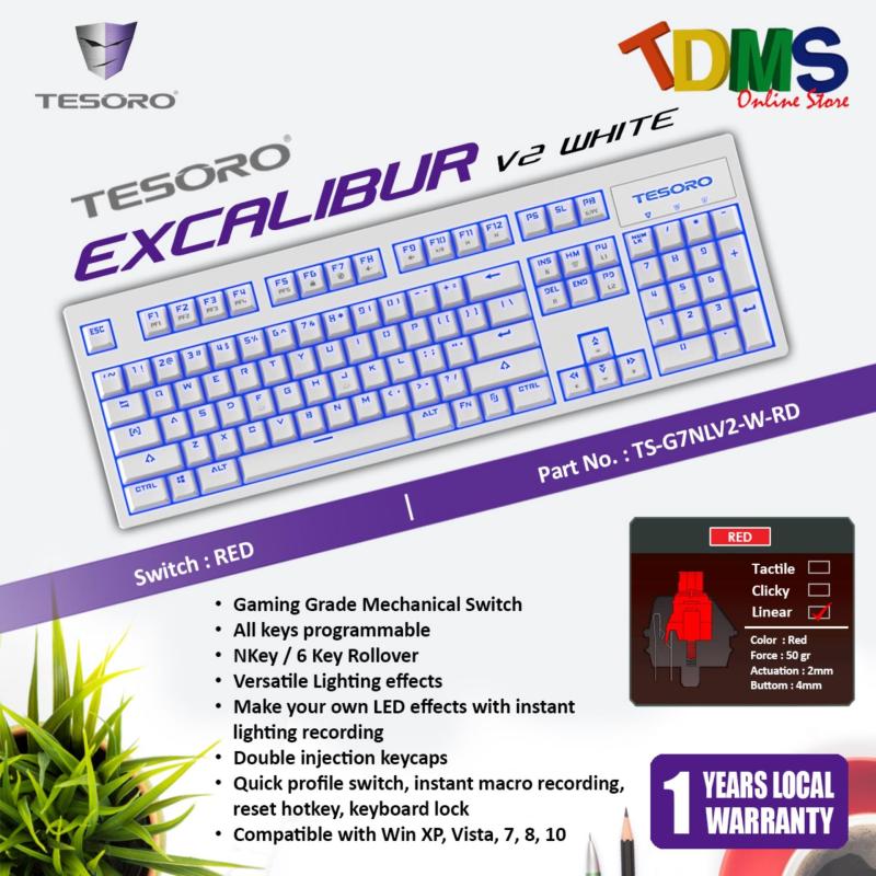 TESORO EXCALIBUR V2 Mechanical WHITE Gaming Keyboard with Blue LED Backlight - RED SWITCH Singapore