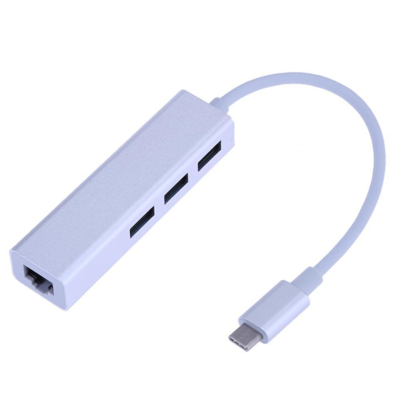 USB 3.1 Type-C to 3x USB 3.0 HUB with RJ45 Gigabit Ethernet Adapter(Silver) - intl