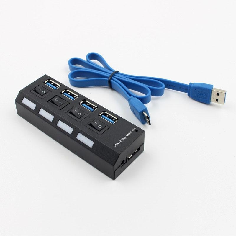 YBC 4 Port USB3.0 HUB With Switch High Speed Power Adapter For PC Laptop(US Plug) - intl