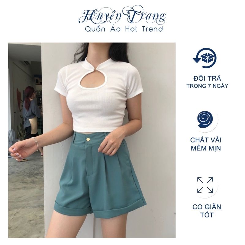 Quần Short Cạp Cao Khuy Bấm 👉Sooc Đùi Cúc Bấm Đủ Màu, Trẻ Trung