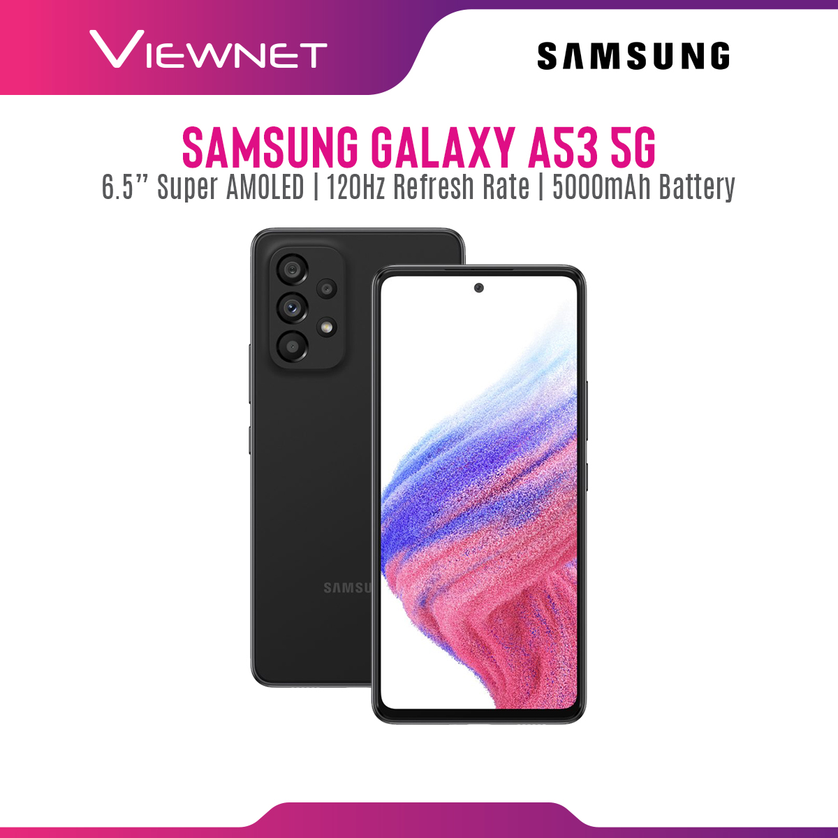 Samsung Galaxy A53 ( Black ) 5G Smartphone with 6.5" Super AMOLED Display, 120Hz Refresh Rate, Android 12, MicroSD Slot Up to 1TB, 5000 mAh Battery