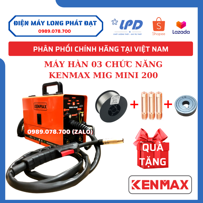 Máy hàn Kenmax MIG Mini 200 3 chức năng Tặng kèm 1 cuộn dây hàn lõi thuoc 1kg, 3 bép hàn đầy đủ phụ kiên bảo hành 18 tháng chính hãng
