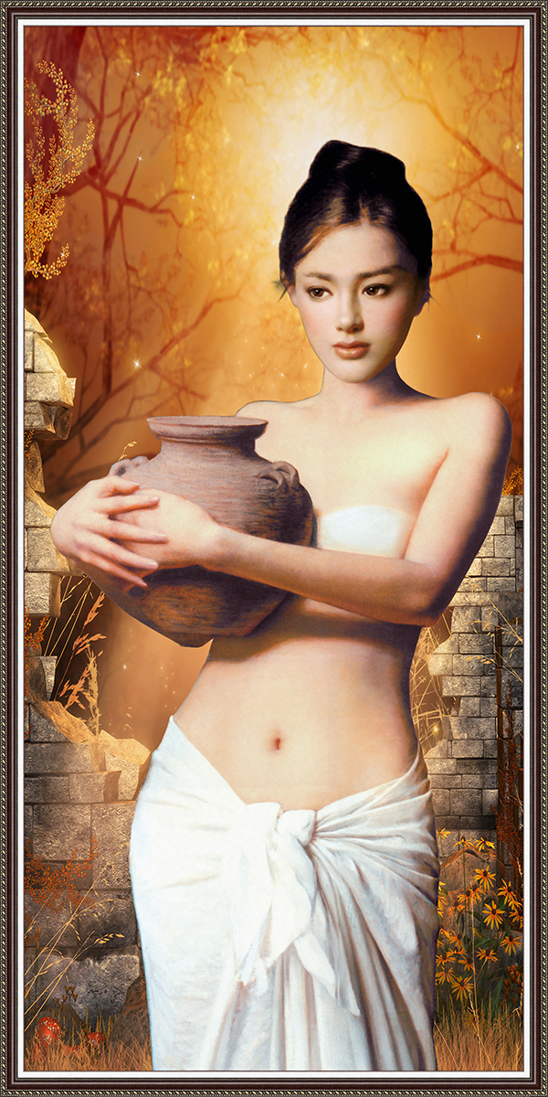 Tranh dán tường dán kiếng trang trí dọc phòng ngủ người đẹp MiNhanOmBinh_K_12